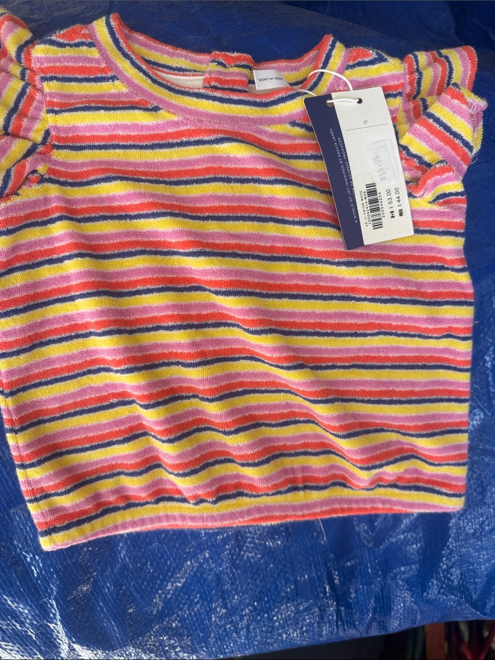 Janie and Jack Pink, Yellow & Blue Striped Short Sleeve Top